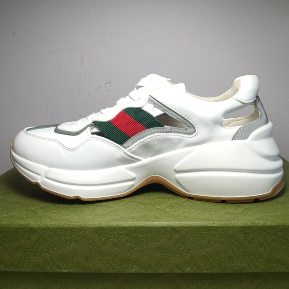 NEW GUCCI RHYTON EVOLUTION CUT-OUT SNEAKERS WHITE WEB LOGO SZ 38.5 - Picture 8 of 16